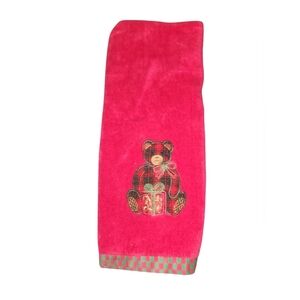 VINTAGE CHRISTMAS Embroidered Teddy Bear Present Red Green Bath Towel 39"x20"
